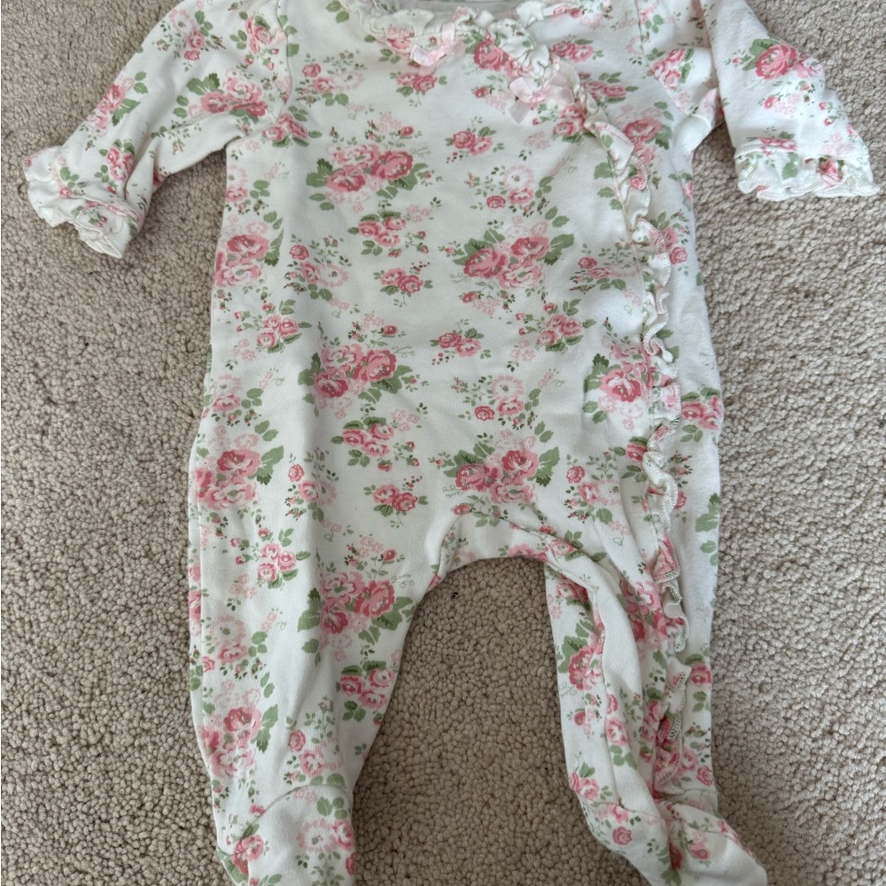 Little Me Pink and Green Floral Footies